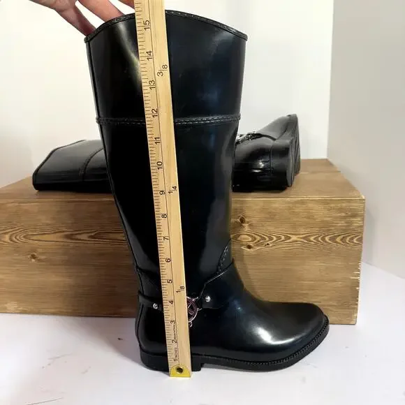 Michael Kors Fulton Harness Rain Boots Womens 6 Waterproof Logo Glossy Classic - Picture 11 of 11